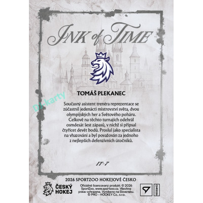 2026 Sportzoo Hokejové Česko #IT-7 Tomáš Plekanec Ink of Time