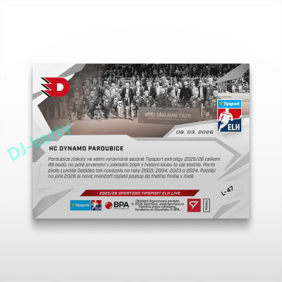 2025/26 Sportzoo ELH LIVE #L-47 HC Dynamo Pardubice  LIVE karta xx/xx