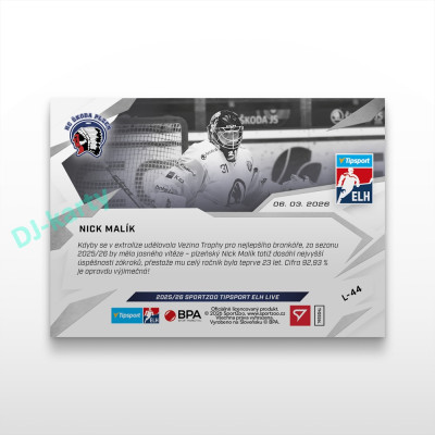 2025/26 Sportzoo ELH LIVE #L-44 Nick Malík  LIVE karta xx/xx