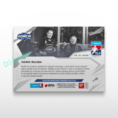 2025/26 Sportzoo ELH LIVE #L-33 Marek Ďaloga  LIVE karta xx/xx