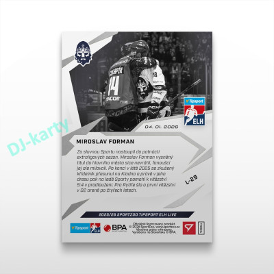 2025/26 Sportzoo ELH LIVE #L-29 Miroslav Forman  LIVE karta xx/xx