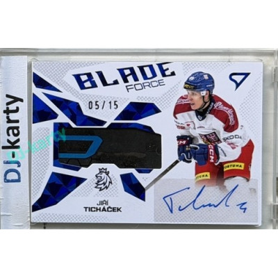 2026 Sportzoo Hokejové Česko #BFS-JT Jiří Ticháček Blade Force Blue Auto 05/15