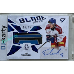 2026 Sportzoo Hokejové Česko #BFS-JT Jiří Ticháček Blade Force Blue Auto 09/15