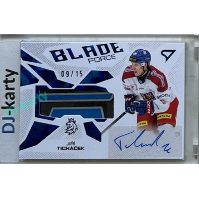 2026 Sportzoo Hokejové Česko #BFS-JT Jiří Ticháček Blade Force Blue Auto 09/15