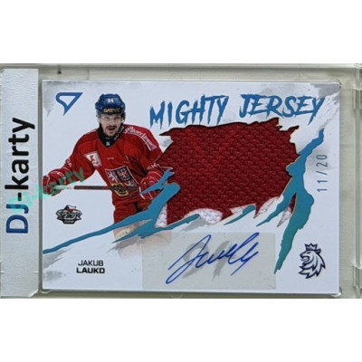 2026 Sportzoo Hokejové Česko #MJS-JL Jakub Lauko Mighty Jersey Blue Auto 11/20