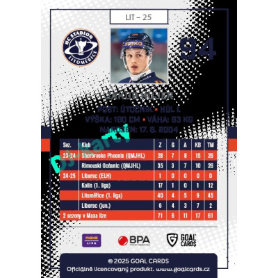 2025/26 Goal Cards Maxa liga 2.s. #LIT - 25 Jakub Hujer