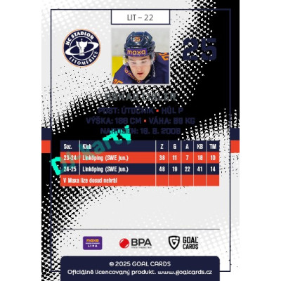 2025/26 Goal Cards Maxa liga 2.s. #LIT - 22 Oskar Lisler