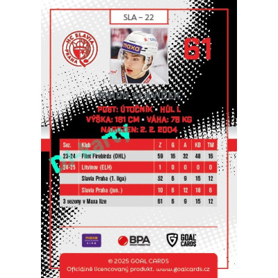 2025/26 Goal Cards Maxa liga 2.s. #SLA - 22 Šimon Slavíček