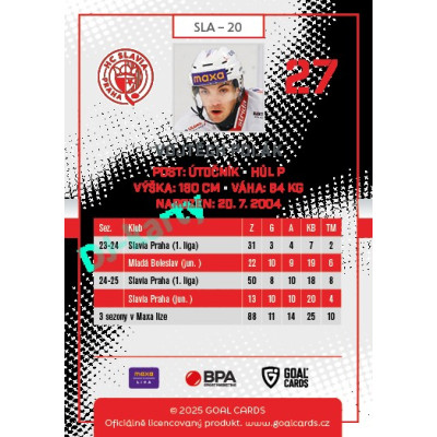 2025/26 Goal Cards Maxa liga 2.s. #SLA - 20 Vojtěch Polák