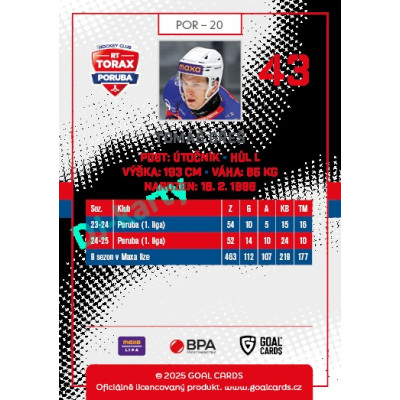 2025/26 Goal Cards Maxa liga 2.s. #POR - 20 Tomáš Gřeš