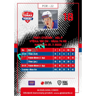 2025/26 Goal Cards Maxa liga 2.s. #POR - 22 Oskar Haas