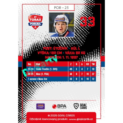 2025/26 Goal Cards Maxa liga 2.s. #POR - 25 Marek Sloboda