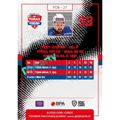2025/26 Goal Cards Maxa liga 2.s. #POR - 27 Rostislav Marosz