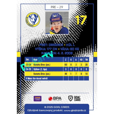2025/26 Goal Cards Maxa liga 2.s. #PRE - 29 Jakub Zubíček
