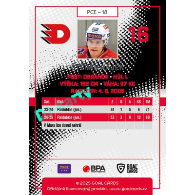 2025/26 Goal Cards Maxa liga 2.s. #PCE - 18 Štěpán Rájek