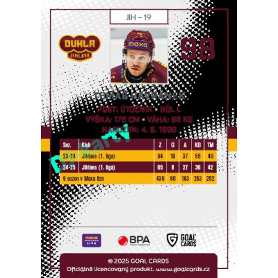 2025/26 Goal Cards Maxa liga 2.s. #JIH - 19 Tomáš Havránek