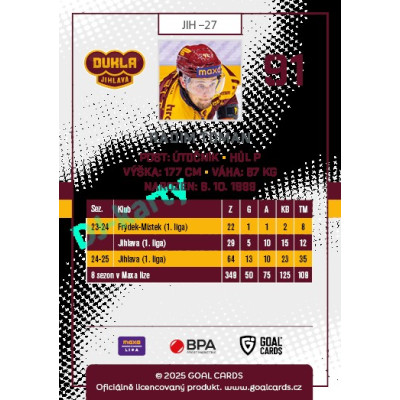 2025/26 Goal Cards Maxa liga 2.s. #JIH - 27 Radim Toman