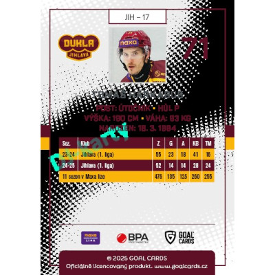 2025/26 Goal Cards Maxa liga 2.s. #JIH - 17 Tomáš Harkabus