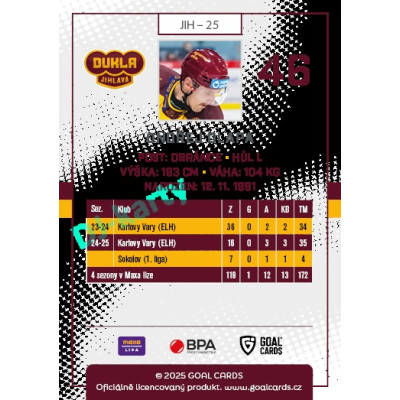 2025/26 Goal Cards Maxa liga 2.s. #JIH - 25 Ondřej Dlapa