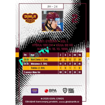 2025/26 Goal Cards Maxa liga 2.s. #JIH - 24 Albert Michnáč