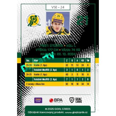 2025/26 Goal Cards Maxa liga 2.s. #VSE - 24 Matyáš Dědek