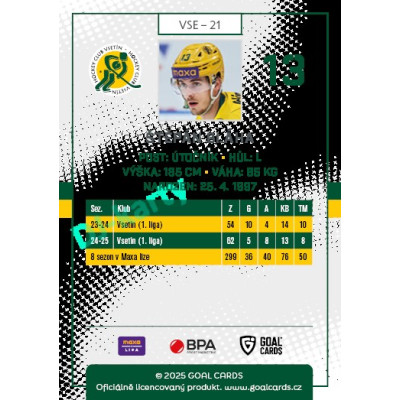 2025/26 Goal Cards Maxa liga 2.s. #VSE - 21 Štěpán Bláha