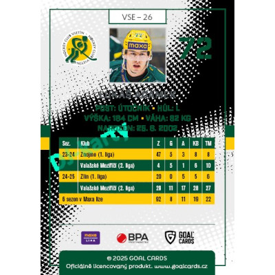 2025/26 Goal Cards Maxa liga 2.s. #VSE - 26 Lukáš Adámek
