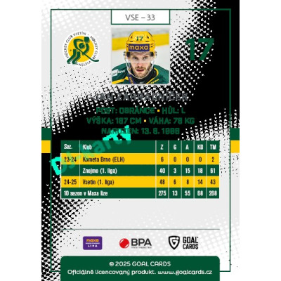 2025/26 Goal Cards Maxa liga 2.s. #VSE - 33 Jan Zahradníček