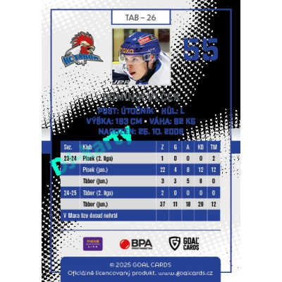 2025/26 Goal Cards Maxa liga 2.s. #TAB - 26 Dominik Vlček