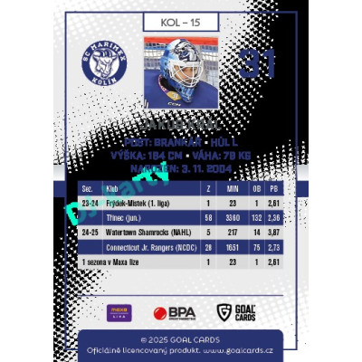 2025/26 Goal Cards Maxa liga 2.s. #KOL - 15 Jakub Král