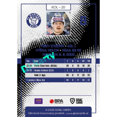 2025/26 Goal Cards Maxa liga 2.s. #KOL - 20 Štěpán Pokorný