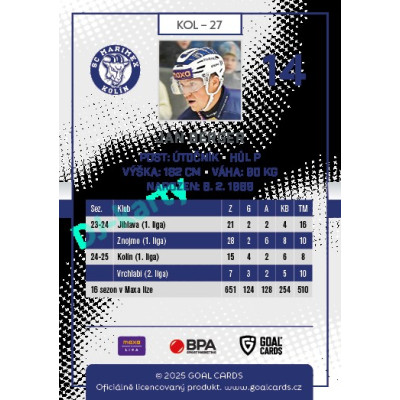 2025/26 Goal Cards Maxa liga 2.s. #KOL - 27 Jan Berger
