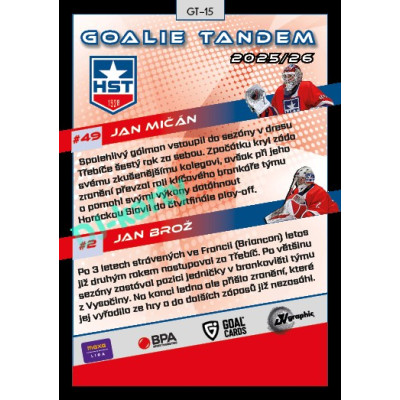 2025/26 Goal Cards Maxa liga 2.s. #GT-15 Jan Mičán / Jan Brož Goalie Tandem