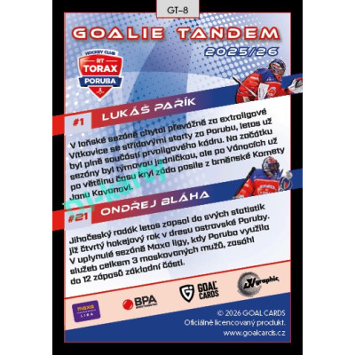 2025/26 Goal Cards Maxa liga 2.s. #GT-08 Lukáš Pařík / Ondřej Bláha Goalie Tandem