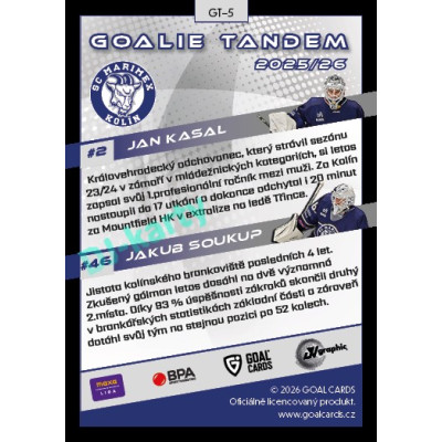 2025/26 Goal Cards Maxa liga 2.s. #GT-05 Jan Kasal / Jakub Soukup Goalie Tandem