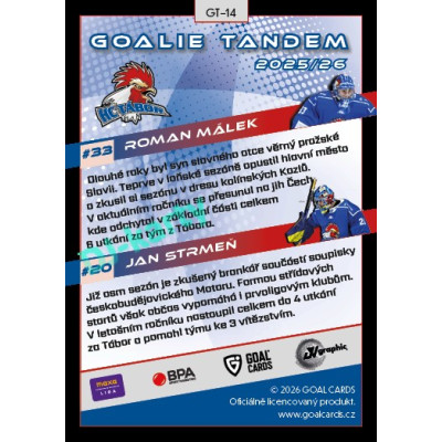2025/26 Goal Cards Maxa liga 2.s. #GT-14 Roman Málek / Jan Strmeň Goalie Tandem
