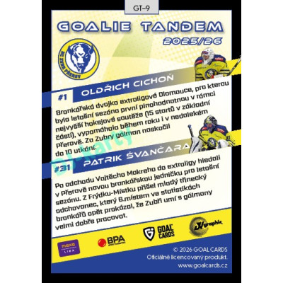 2025/26 Goal Cards Maxa liga 2.s. #GT-09 Oldřich Cichoň / Patrik Švančara Goalie Tandem