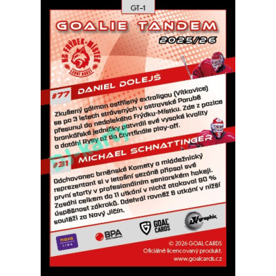 2025/26 Goal Cards Maxa liga 2.s. #GT-01 Daniel Dolejš / Michael Schnattinger Goalie Tandem