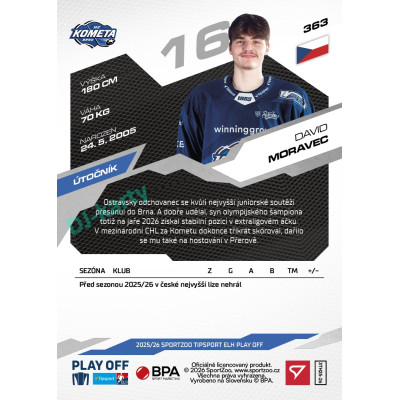 2025/26 Sportzoo ELH Play Off #363 David Moravec