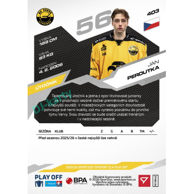 2025/26 Sportzoo ELH Play Off #403 Jan Peroutka