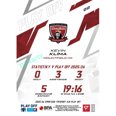 2025/26 Sportzoo ELH Play Off #22 Kevin Klíma Play Off