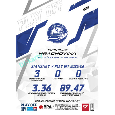 2025/26 Sportzoo ELH Play Off #55 Dominik Hrachovina Play Off