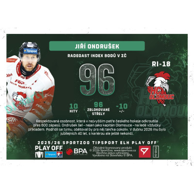 2025/26 Sportzoo ELH Play Off #RI-18 Jiří Ondrušek Radegast Index