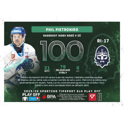 2025/26 Sportzoo ELH Play Off #RI-17 Phil Pietroniro Radegast Index