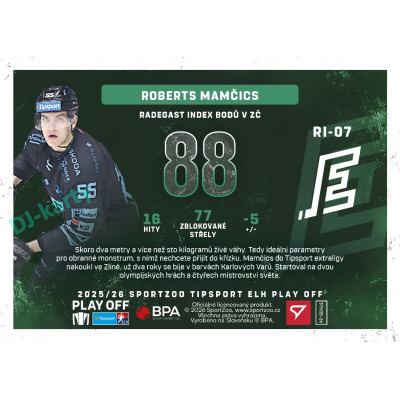 2025/26 Sportzoo ELH Play Off #RI-07 Roberts Mamčics Radegast Index