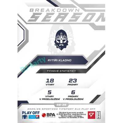 2025/26 Sportzoo ELH Play Off #SB-39 Kelly Klíma Season Breakdown