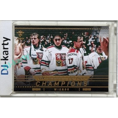 2025/26 Real Cards serie 1 Collectors Edition #MCH-46 Roman Turek / Roman Čechmánek / Jiří Veber Memories of the Champions Wien 96 Canvas Gold xx/30