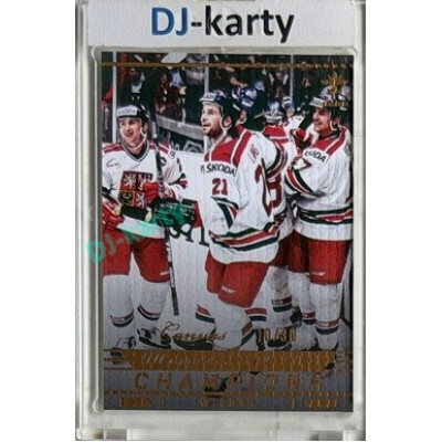 2025/26 Real Cards serie 1 Collectors Edition #MCH-22 Antonín Stavjaňa / Robert Lang / Jiří Veber Memories of the Champions Wien 96 Canvas Gold xx/30