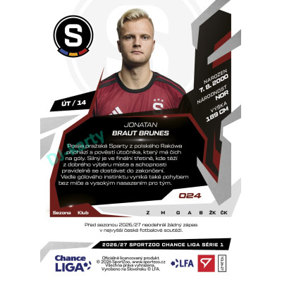 2026/27 Sportzoo Chance Liga 1. série #024 JONATAN BRAUT BRUNES