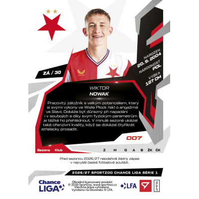 2026/27 Sportzoo Chance Liga 1. série #007 WIKTOR NOWAK